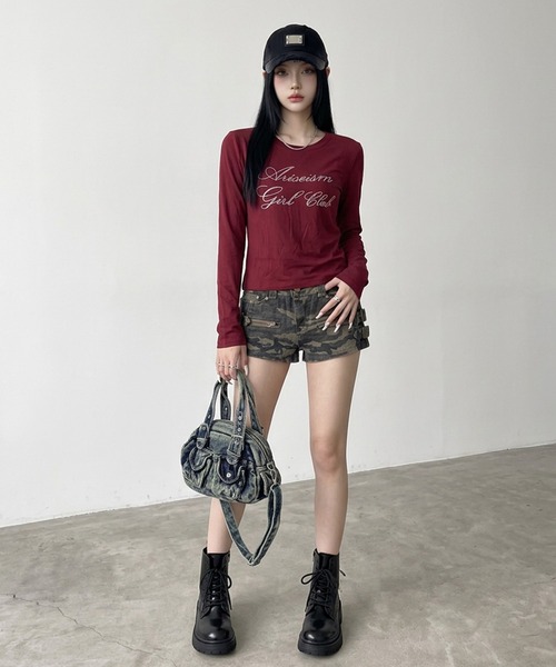non-hedge(ノンヘッジ)の「ストーンロゴチビロンT(Tシャツ/カットソー・レディース・ミント/ワインレッド/ネイビー/ブラック/オフホワイト/チャコールグレー・FREE)」の11枚目の写真