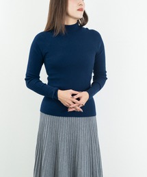 ウール混 モックネックリブニット