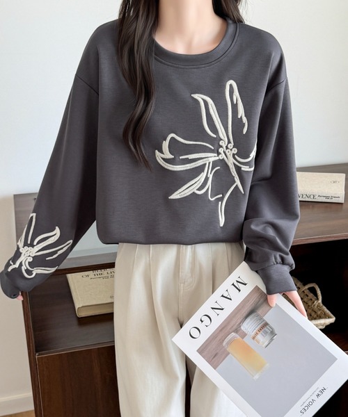ABITOKYO(アビトーキョー)の「花柄刺繍スウェットプルオーバー(スウェット・レディース・チャコールグレー/ベージュ/ブラック・FREE)」の17枚目の写真