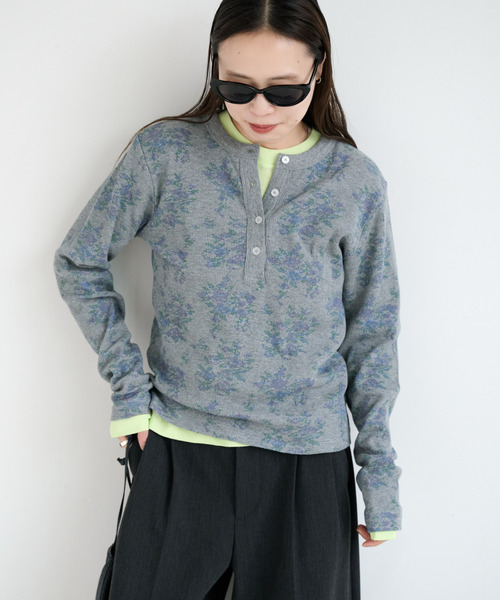 OUTDOOR PRODUCTS(アウトドアプロダクツ)の「miller ex flower waffle henly Tee(Tシャツ/カットソー・レディース・グレー/ホワイト・FREE)」の3枚目の写真