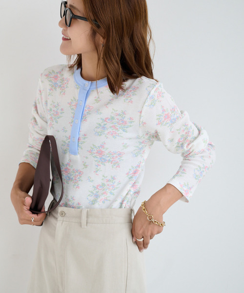 OUTDOOR PRODUCTS(アウトドアプロダクツ)の「miller ex flower waffle henly Tee(Tシャツ/カットソー・レディース・グレー/ホワイト・FREE)」の16枚目の写真