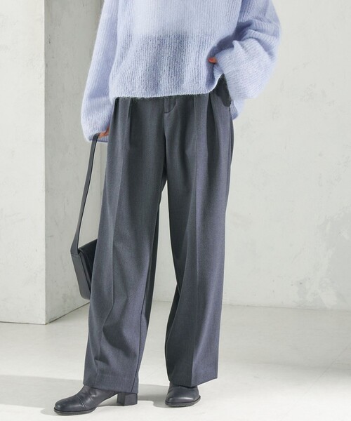 SHIPS(シップス)の「〈防シワ〉〈手洗い可能〉裏起毛 ストレッチ サキソニー タック パンツ(その他パンツ・レディース・ネイビー/ナチュラル/グレー・36/38)」の3枚目の写真