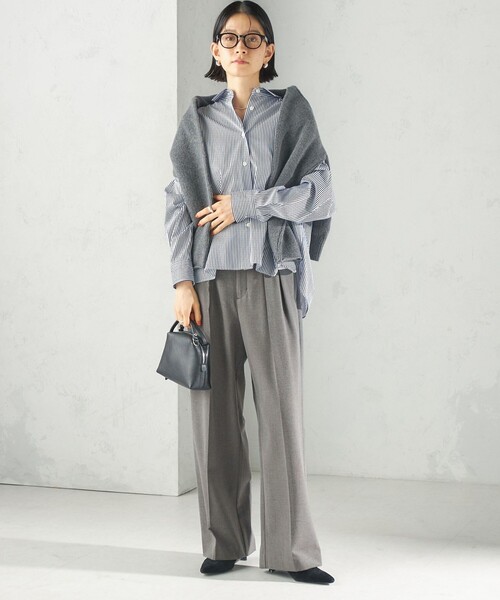 SHIPS(シップス)の「〈防シワ〉〈手洗い可能〉裏起毛 ストレッチ サキソニー タック パンツ(その他パンツ・レディース・ネイビー/ナチュラル/グレー・36/38)」の10枚目の写真