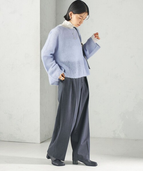SHIPS(シップス)の「〈防シワ〉〈手洗い可能〉裏起毛 ストレッチ サキソニー タック パンツ(その他パンツ・レディース・ネイビー/ナチュラル/グレー・36/38)」の17枚目の写真