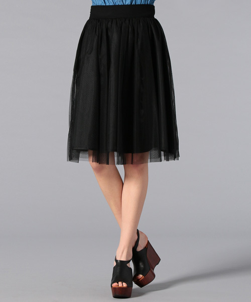 GUILD PRIME（ギルドプライム）の「【GUILD PRIME】WOMENS チュールフレアースカート（スカート・レディース・ブラック/ホワイト・36/34）」の2枚目の写真