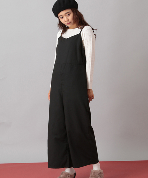 E hyphen world gallery（イーハイフンワールドギャラリー）の「キャミワイドオールインワン（つなぎ/オールインワン・レディース・ストライプ/ブラック・FREE）」の2枚目の写真