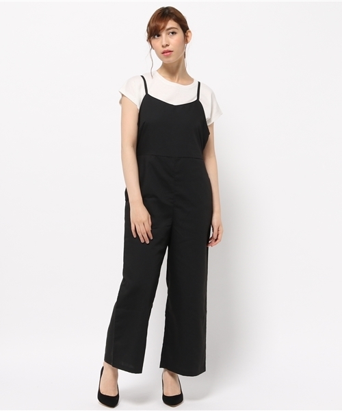 E hyphen world gallery（イーハイフンワールドギャラリー）の「キャミワイドオールインワン（つなぎ/オールインワン・レディース・ストライプ/ブラック・FREE）」の12枚目の写真