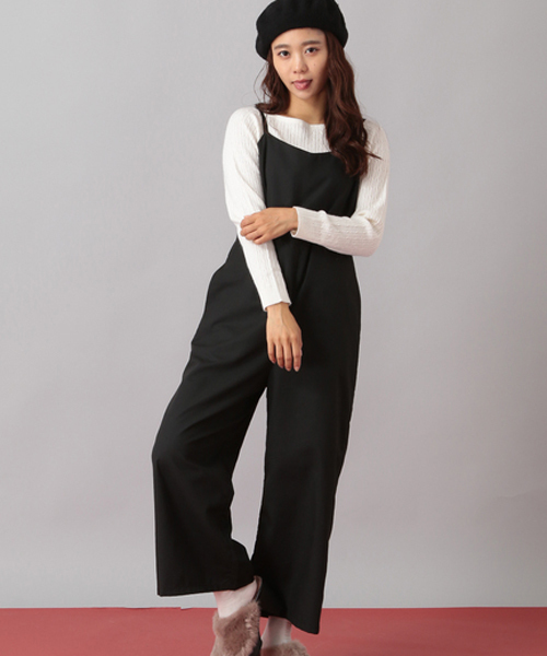 E hyphen world gallery（イーハイフンワールドギャラリー）の「キャミワイドオールインワン（つなぎ/オールインワン・レディース・ストライプ/ブラック・FREE）」の13枚目の写真