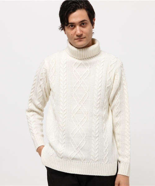 WEGO（ウィゴー）の「WEGO/サイドスリットケーブルタートルニット（ニット/セーター・メンズ・ワイン/ホワイト/ブラウン/杢グレー/ネイビー/ブラック・LARGE/SMALL/MEDIUM）」の13枚目の写真