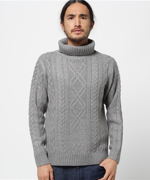 WEGO（ウィゴー）の「WEGO/サイドスリットケーブルタートルニット（ニット/セーター・メンズ・ワイン/ホワイト/ブラウン/杢グレー/ネイビー/ブラック・LARGE/SMALL/MEDIUM）」の14枚目の写真