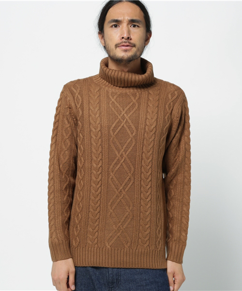 WEGO（ウィゴー）の「WEGO/サイドスリットケーブルタートルニット（ニット/セーター・メンズ・ワイン/ホワイト/ブラウン/杢グレー/ネイビー/ブラック・LARGE/SMALL/MEDIUM）」の15枚目の写真