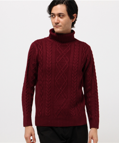 WEGO（ウィゴー）の「WEGO/サイドスリットケーブルタートルニット（ニット/セーター・メンズ・ワイン/ホワイト/ブラウン/杢グレー/ネイビー/ブラック・LARGE/SMALL/MEDIUM）」の16枚目の写真
