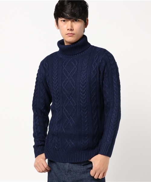 WEGO（ウィゴー）の「WEGO/サイドスリットケーブルタートルニット（ニット/セーター・メンズ・ワイン/ホワイト/ブラウン/杢グレー/ネイビー/ブラック・LARGE/SMALL/MEDIUM）」の17枚目の写真