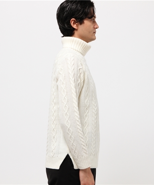 WEGO（ウィゴー）の「WEGO/サイドスリットケーブルタートルニット（ニット/セーター・メンズ・ワイン/ホワイト/ブラウン/杢グレー/ネイビー/ブラック・LARGE/SMALL/MEDIUM）」の7枚目の写真