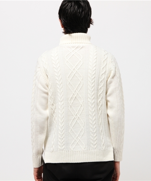 WEGO（ウィゴー）の「WEGO/サイドスリットケーブルタートルニット（ニット/セーター・メンズ・ワイン/ホワイト/ブラウン/杢グレー/ネイビー/ブラック・LARGE/SMALL/MEDIUM）」の8枚目の写真