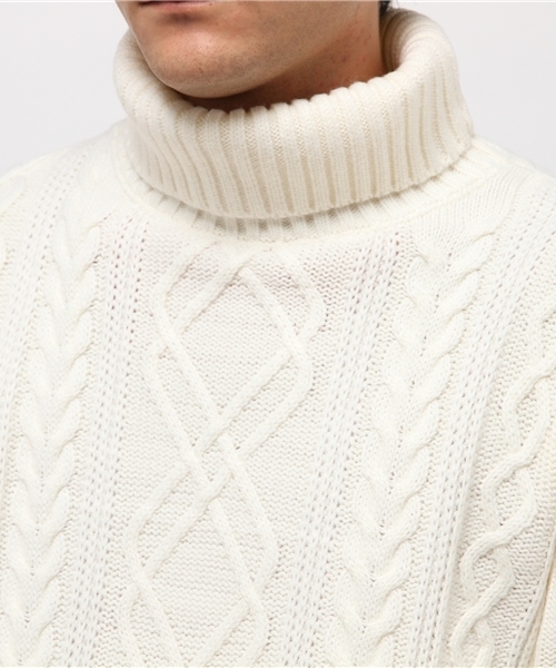 WEGO（ウィゴー）の「WEGO/サイドスリットケーブルタートルニット（ニット/セーター・メンズ・ワイン/ホワイト/ブラウン/杢グレー/ネイビー/ブラック・LARGE/SMALL/MEDIUM）」の9枚目の写真