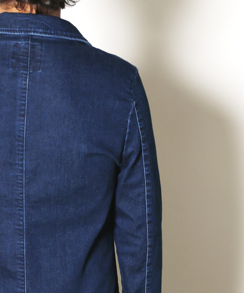 Magine（マージン）の「KNIT LIKE DENIM SOUTIEN/C COAT:ニットライクデニムステンカラーコート（ステンカラーコート・メンズ・インディゴブルー/ダークインディゴブルー・46/48/44）」の8枚目の写真