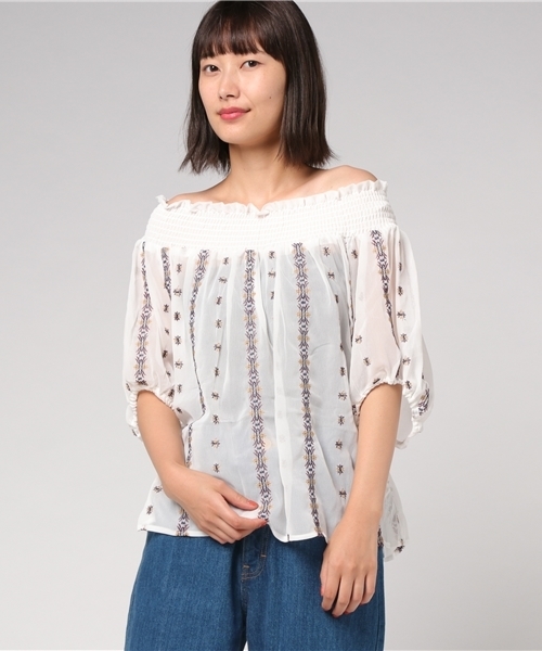 one after another NICE CLAUP（ワンアフターアナザーナイスクラップ）の「カラフル刺繍ブラウス（シャツ/ブラウス・レディース・オフホワイト/ブラック/イエロー・FREE）」の7枚目の写真