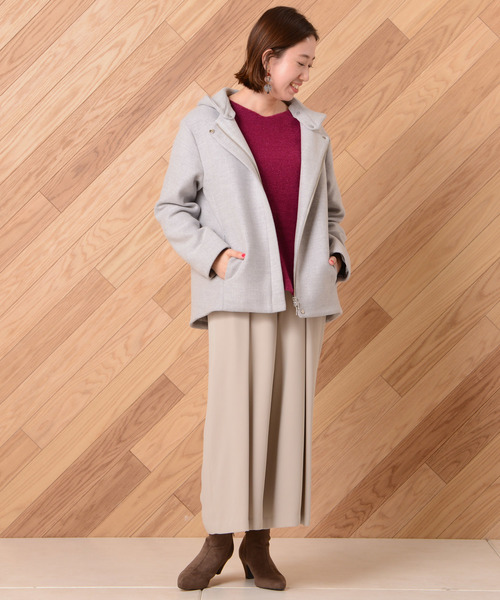 un dix cors（アンディコール）の「コクーンフードショートコート（その他アウター・レディース・ライトグレー/ライトベージュ・ﾌﾘ-）」の14枚目の写真