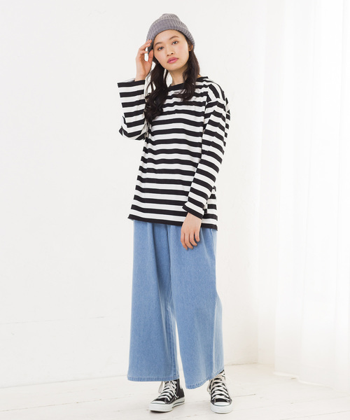 WEGO（ウィゴー）の「WEGO/ボーダービッグシルエットロングTシャツ（Tシャツ/カットソー・レディース・ブルー/ホワイト/イエロー/ピンク・FREE）」の7枚目の写真