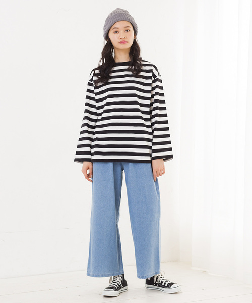 WEGO（ウィゴー）の「WEGO/ボーダービッグシルエットロングTシャツ（Tシャツ/カットソー・レディース・ブルー/ホワイト/イエロー/ピンク・FREE）」の8枚目の写真