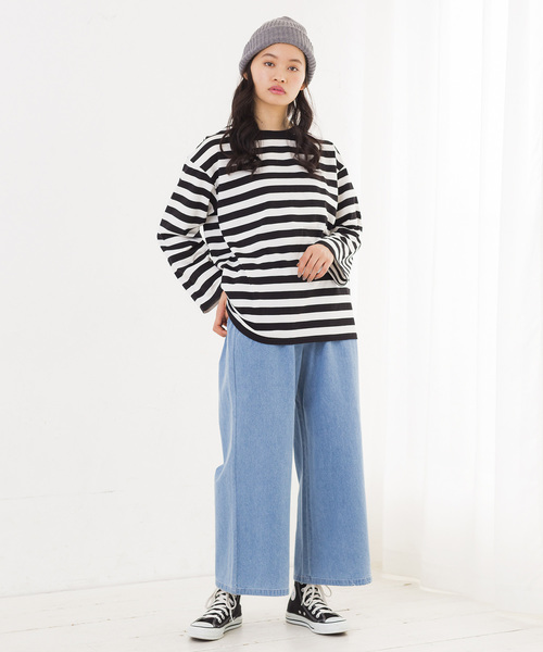 WEGO（ウィゴー）の「WEGO/ボーダービッグシルエットロングTシャツ（Tシャツ/カットソー・レディース・ブルー/ホワイト/イエロー/ピンク・FREE）」の10枚目の写真