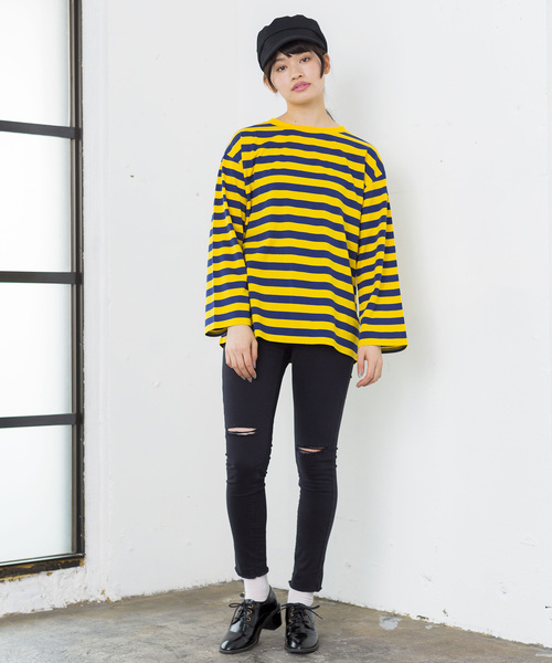 WEGO（ウィゴー）の「WEGO/ボーダービッグシルエットロングTシャツ（Tシャツ/カットソー・レディース・ブルー/ホワイト/イエロー/ピンク・FREE）」の15枚目の写真