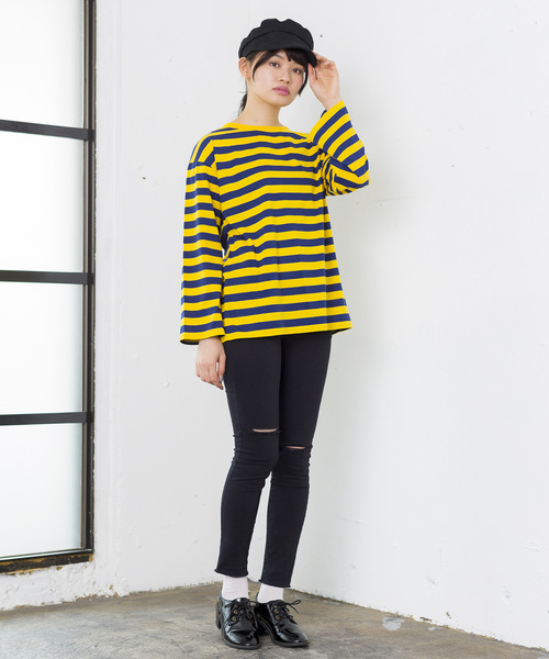 WEGO（ウィゴー）の「WEGO/ボーダービッグシルエットロングTシャツ（Tシャツ/カットソー・レディース・ブルー/ホワイト/イエロー/ピンク・FREE）」の18枚目の写真