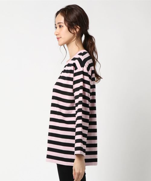 WEGO（ウィゴー）の「WEGO/ボーダービッグシルエットロングTシャツ（Tシャツ/カットソー・レディース・ブルー/ホワイト/イエロー/ピンク・FREE）」の5枚目の写真