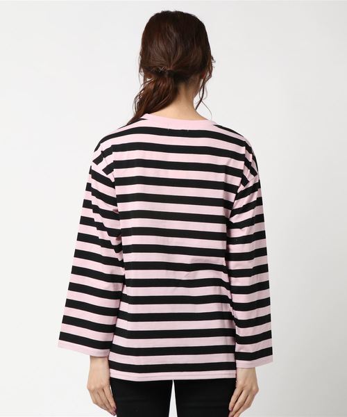 WEGO（ウィゴー）の「WEGO/ボーダービッグシルエットロングTシャツ（Tシャツ/カットソー・レディース・ブルー/ホワイト/イエロー/ピンク・FREE）」の6枚目の写真