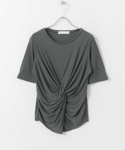 SENSE OF PLACE by URBAN RESEARCH(センス オブ プレイス バイ アーバンリサーチ)の「ドレープリブトップス(半袖)(Tシャツ/カットソー)」|チャコールグレー