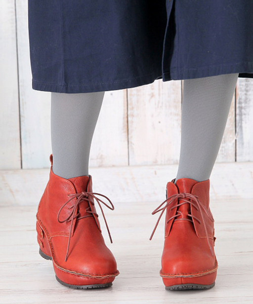Hina Day Green（ヒナデイグリーン）の「レースアップシンプルショートブーツ（ブーツ・レディース・ダークブラウン/ブラック/キャメル/レッド系その他・M/S/L/3L/LL）」の4枚目の写真