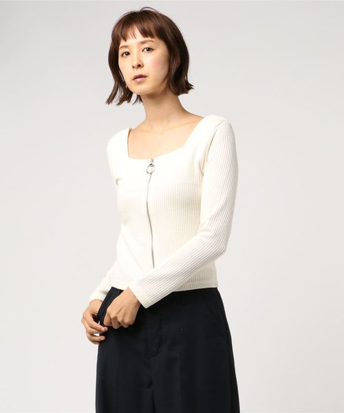 one way（ワンウェイ）の「フロントジップテレコ（Tシャツ/カットソー・レディース・ホワイト/ブラック/ダークグリーン/ボルドー・M）」の2枚目の写真