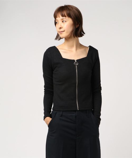 one way（ワンウェイ）の「フロントジップテレコ（Tシャツ/カットソー・レディース・ホワイト/ブラック/ダークグリーン/ボルドー・M）」の3枚目の写真