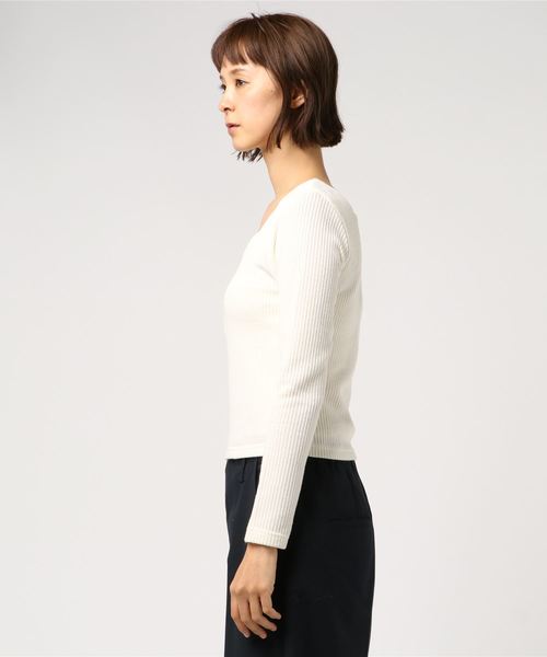 one way（ワンウェイ）の「フロントジップテレコ（Tシャツ/カットソー・レディース・ホワイト/ブラック/ダークグリーン/ボルドー・M）」の6枚目の写真