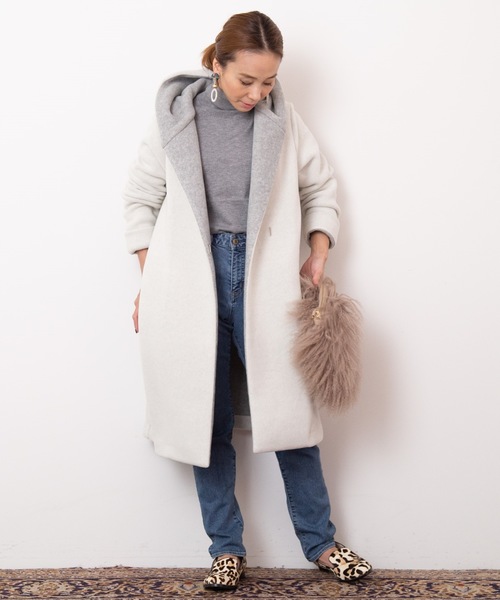 Banner Barrett（バナーバレット）の「W FACE FLEECE COAT/ダブルフェイス　フーデットフリースコート（その他アウター・レディース・ホワイト/ネイビー/グレー・38）」の2枚目の写真