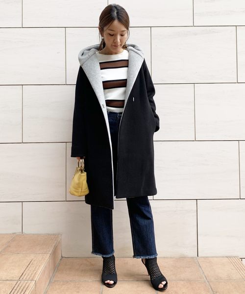 Banner Barrett（バナーバレット）の「W FACE FLEECE COAT/ダブルフェイス　フーデットフリースコート（その他アウター・レディース・ホワイト/ネイビー/グレー・38）」の7枚目の写真