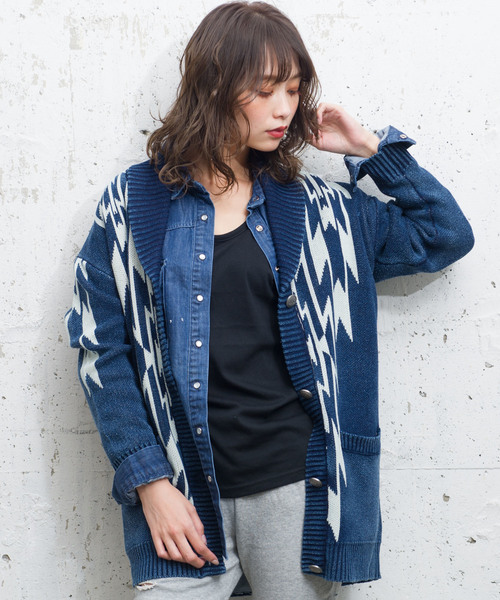 ROGER AND RAW(ロジャーアンドロウ)の「Roger&Raw/ネイティブJQインディゴカーディガン(カーディガン/ボレロ・レディース・ブラック/ネイビー/ブルー・M)」の9枚目の写真