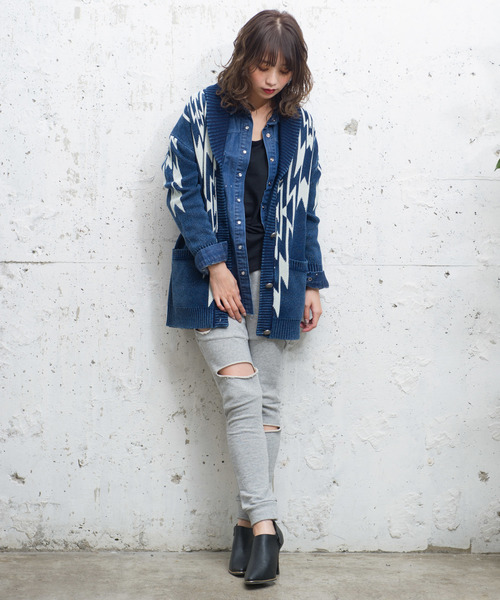 ROGER AND RAW(ロジャーアンドロウ)の「Roger&Raw/ネイティブJQインディゴカーディガン(カーディガン/ボレロ・レディース・ブラック/ネイビー/ブルー・M)」の8枚目の写真
