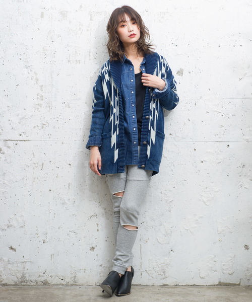 ROGER AND RAW(ロジャーアンドロウ)の「Roger&Raw/ネイティブJQインディゴカーディガン(カーディガン/ボレロ・レディース・ブラック/ネイビー/ブルー・M)」の7枚目の写真