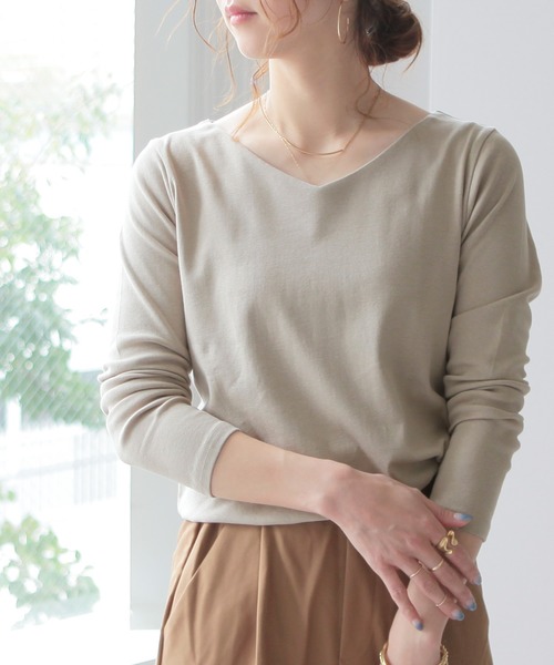 reca（レカ）の「シンプルVネックカットソー（Tシャツ/カットソー・レディース・オフホワイト/ブラック/グレイッシュベージュ/カーキ・M/L）」の12枚目の写真