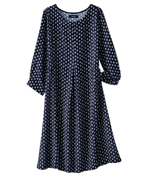 BELLUNA PLUS(ベルーナ)の「涼感レーヨン素材プリントワンピース(ワンピース・レディース・ブラック/イエロー/グリーン/その他/セージグリーン/マルチ/アニマル・MEDIUM/LARGE/X-LARGE)」の6枚目の写真