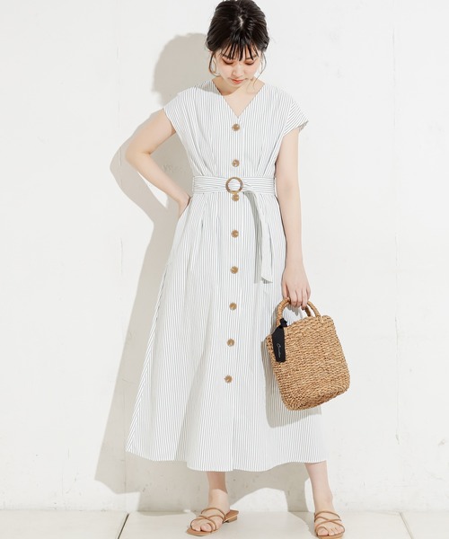 natural couture（ナチュラルクチュール）の「フロント釦ノースリーブワンピース Mサイズ（ワンピース・レディース・ブラック/ベージュ/グリーン/モカ/ストライプ/レンガ/ブラック系その他・FREE）」の7枚目の写真