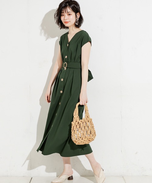 natural couture（ナチュラルクチュール）の「フロント釦ノースリーブワンピース Mサイズ（ワンピース・レディース・ブラック/ベージュ/グリーン/モカ/ストライプ/レンガ/ブラック系その他・FREE）」の5枚目の写真