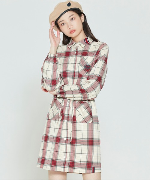 ROMANTIC CROWN(ロマンティッククラウン)の「【ROMANTIC CROWN WOMANS】CROSS STRIPE BUTTON DRESS / ロマンティッククラウン ウィメンズ クロス ストライプ ボタン ワンピース(ワンピース・レディース・ネイビー/オートミール・SMALL/MEDIUM)」の1枚目の写真