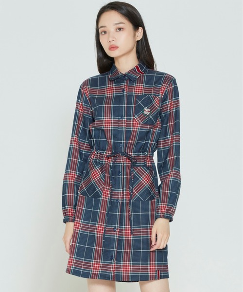 ROMANTIC CROWN(ロマンティッククラウン)の「【ROMANTIC CROWN WOMANS】CROSS STRIPE BUTTON DRESS / ロマンティッククラウン ウィメンズ クロス ストライプ ボタン ワンピース(ワンピース・レディース・ネイビー/オートミール・SMALL/MEDIUM)」の2枚目の写真