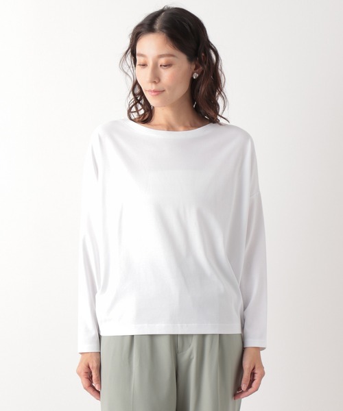 LEPSIM(レプシィム)の「ワイドドレープロンT 895814(Tシャツ/カットソー・レディース・チャコールグレー/オフホワイト/オリーブ/モカ・FREE)」の9枚目の写真