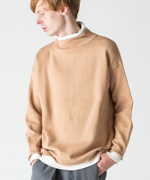 rehacer(レアセル)の「rehacer : Over Size Fake Layerd Knit / オーバーサイズ フェイク レイヤード ニット(ニット/セーター・メンズ・ブラック/ベージュ・MEDIUM/LARGE)」の2枚目の写真