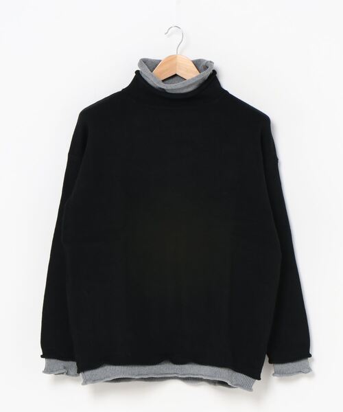 rehacer(レアセル)の「rehacer : Over Size Fake Layerd Knit / オーバーサイズ フェイク レイヤード ニット(ニット/セーター・メンズ・ブラック/ベージュ・MEDIUM/LARGE)」の10枚目の写真