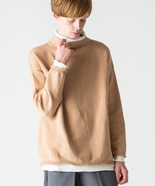 rehacer(レアセル)の「rehacer : Over Size Fake Layerd Knit / オーバーサイズ フェイク レイヤード ニット(ニット/セーター・メンズ・ブラック/ベージュ・MEDIUM/LARGE)」の5枚目の写真